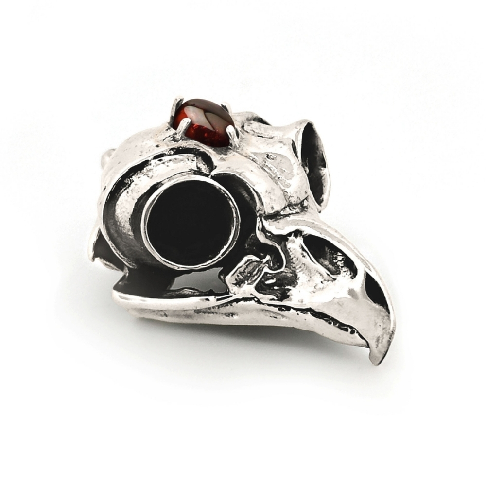 Fire & Bone Sterling Silver Garnet Great Horned Owl Skull Pendant Necklace